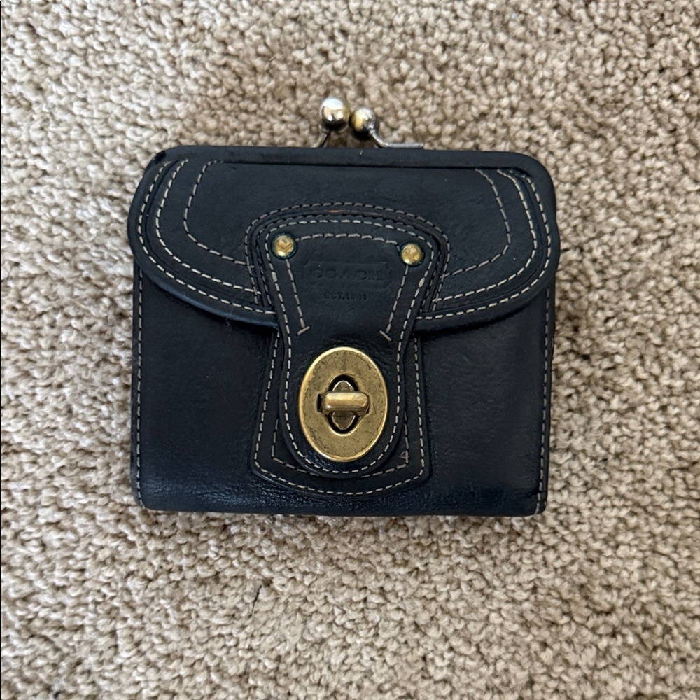 Coach Black Leather Wallet with Gold Accents
